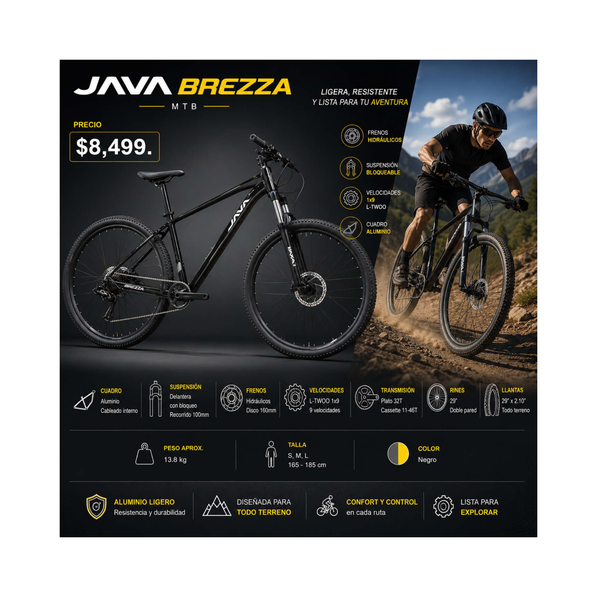 Java Brezza R29 1x9 LT-WOO Frenos Hidráulicos