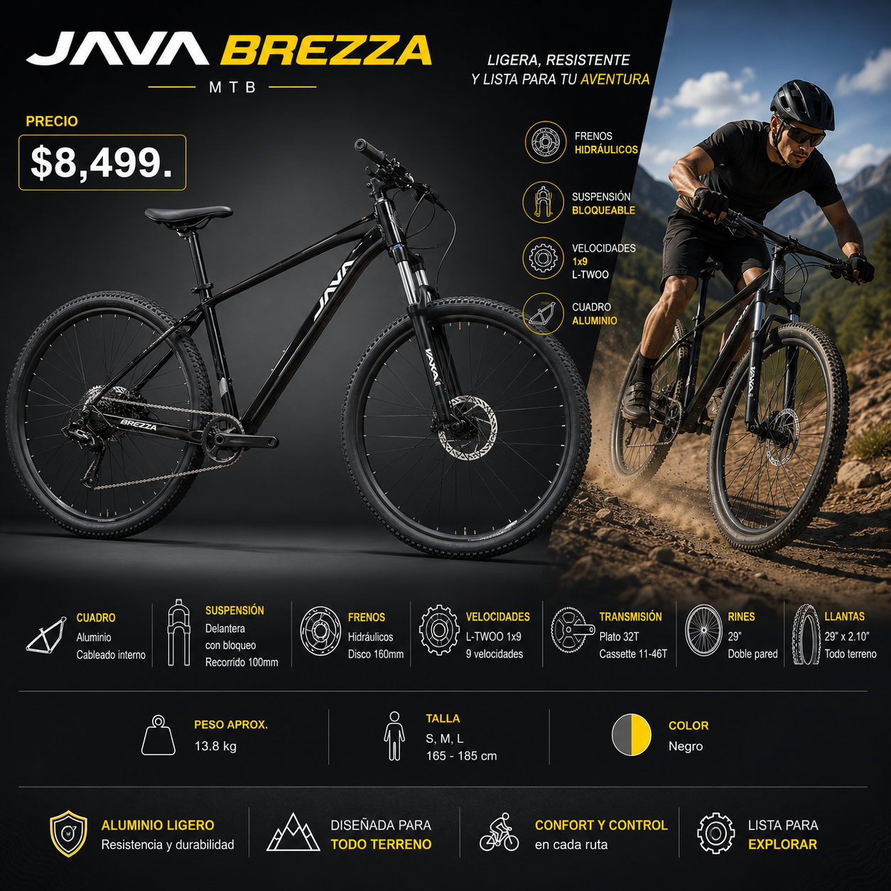 Java Brezza R29 1x9 LT-WOO Frenos Hidráulicos